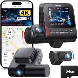 Jzones 4K 3-Channel Dash Cam with WiFi 6, Sony Sensor, 64GB Card - $74.99