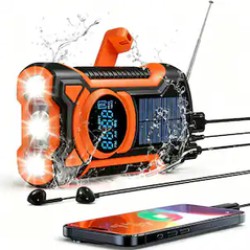 Topvision Emergency NOAA Weather Radio with Solar, Hand Crank, USB - $25.69