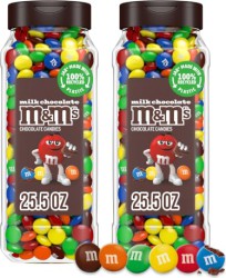 M&M's Milk Chocolate Candy, 2-Pack of 25.5 oz. Resealable Jars - $19.99 Today