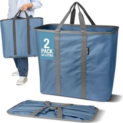 CleverMade 2-Pack of Collapsible Laundry Caddy Tote Bags in Denim - $34.99