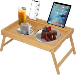 Artmeer Bamboo Bed Tray with Folding Legs & Phone/Tablet Slot - $11.99 Today