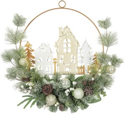 Member's Mark 24" Pre-Lit Holiday Village Wreath with 50 Micro LEDs - $39.97