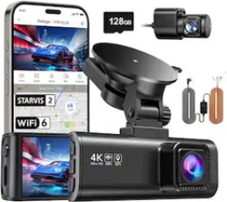 Redtiger 4K Dash Cam with Starvis 2 Sensor, 5G WiFi, GPS, 128GB - $119.99